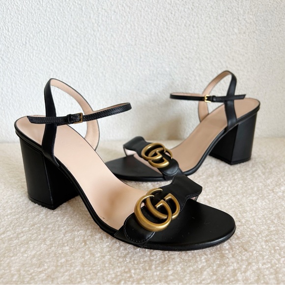 Gucci Marmont Black Leather Block Heel Sandals Size EU 37 - Picture 7 of 15